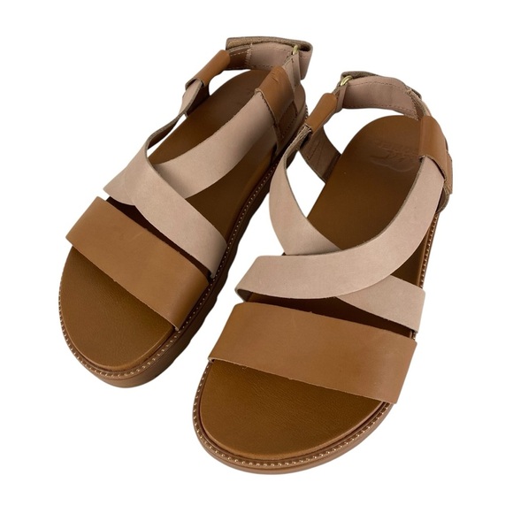 Sorel Roaming Criss Cross Sandals Platform Flats Leather Upper Women’s Size 7.5 - Picture 1 of 12